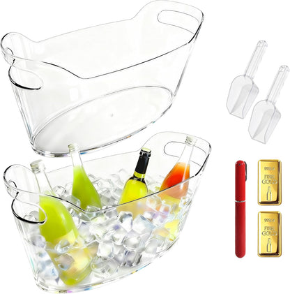 6.5L Large Ice Bucket for Parties, 2PCS Clear Acrylic Drink Buckets with Scoop & Metal Wine Bottle Opener, Champagne Bucket Tub for Wine, Beer, Cocktail Bar & Mimosa Bar Supplies Cooler