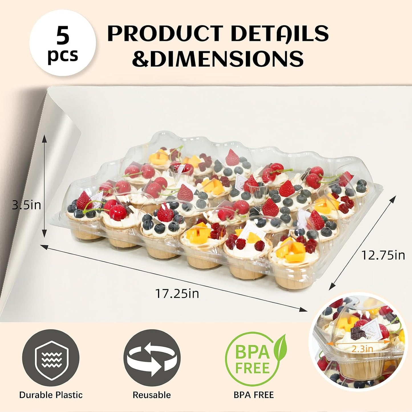 WIKDAY 24 Count x 10 Sets Plastic Cupcake Containers, Durable and BPA-Free Cupcake Holder with Lid for Easy Transport Storage, Stackable Clear Cupcake Carriers, Reusable Dessert Boxes