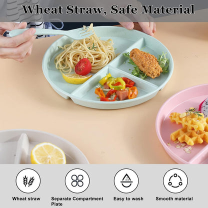 4 Pcs Portion Control Plate,9 Inch Divided Plates for Adults with 3 Compartments Suitable for Most People, Dishwasher Safe
