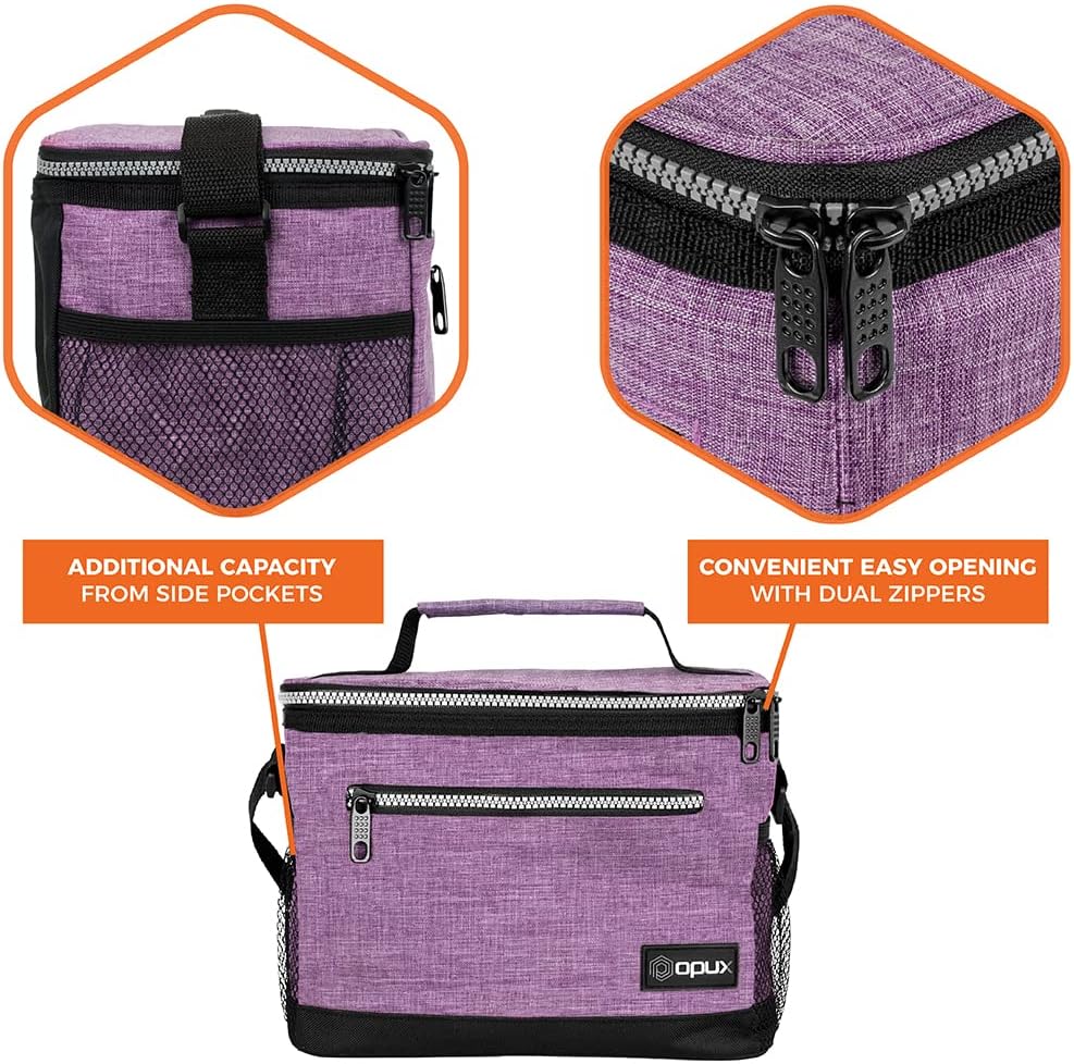 opux Insulated Lunch Box Men Women, Lunch Bag for Work School, Leakproof Soft Cooler Tote Adult, Large Lunch Pail Kids Boys Girls, Picnic Beach Food Bag with Shoulder Strap, Purple Floral
