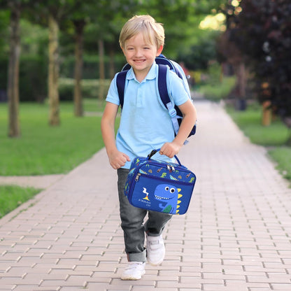 Kids Lunch Bag Boys - Insulated Kids Lunch Box Reusable Lunchbox with Water Bottle Holder Toddler Lunch Tote Bag for School Daycare, Black Dino Fossil