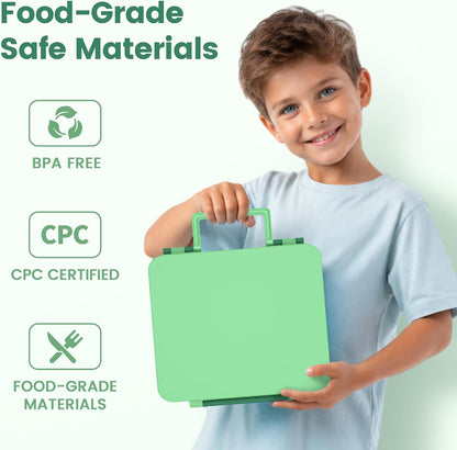 LOHASOK Bento Lunch Box Kids with 8oz Soup Thermo, Leak-Proof Lunch Containers with 4 Compartment, Thermo Hot Food Jar and Insulated Lunch Box for School Blue
