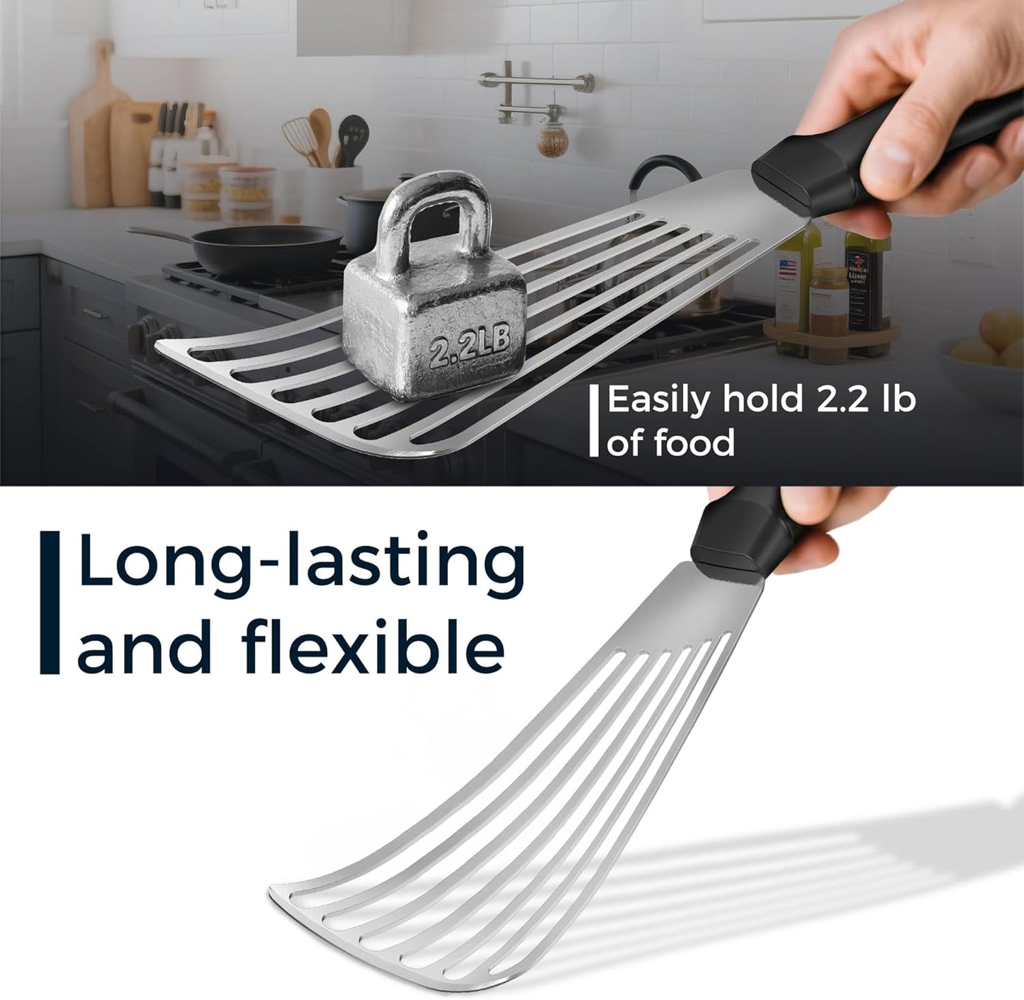 Fish Spatula 18/8 Stainless Steel, Thin Long Flexible 12.5-in Metal Spatula Fish Turner Brushed Kitchen Utensil for Outdoor Grilling Daily Barbeque, Dishwasher Safe