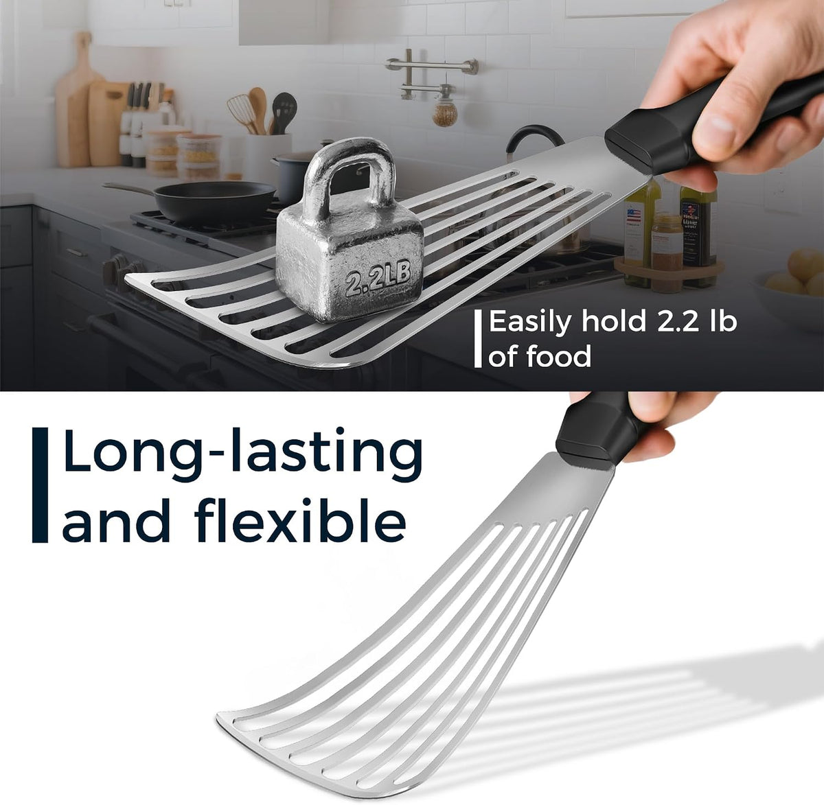 Fish Spatula 18/8 Stainless Steel, Thin Long Flexible 12.5-in Metal Spatula Fish Turner Brushed Kitchen Utensil for Outdoor Grilling Daily Barbeque, Dishwasher Safe