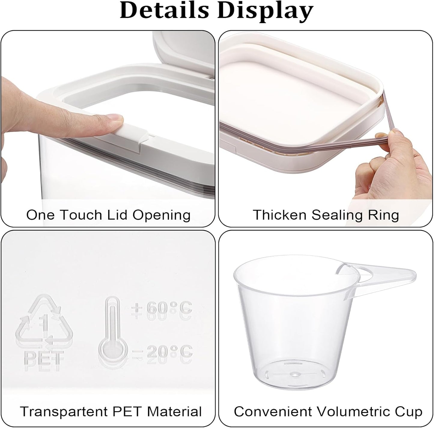 Kokone Flour Storage Container Airtight Rice Container for Kitchen Plastic Rice Dispenser with Lid & Cup Practical Food Storage Container for Grain Sugar Oatmeal Laundry Pods Dishwasher Pods