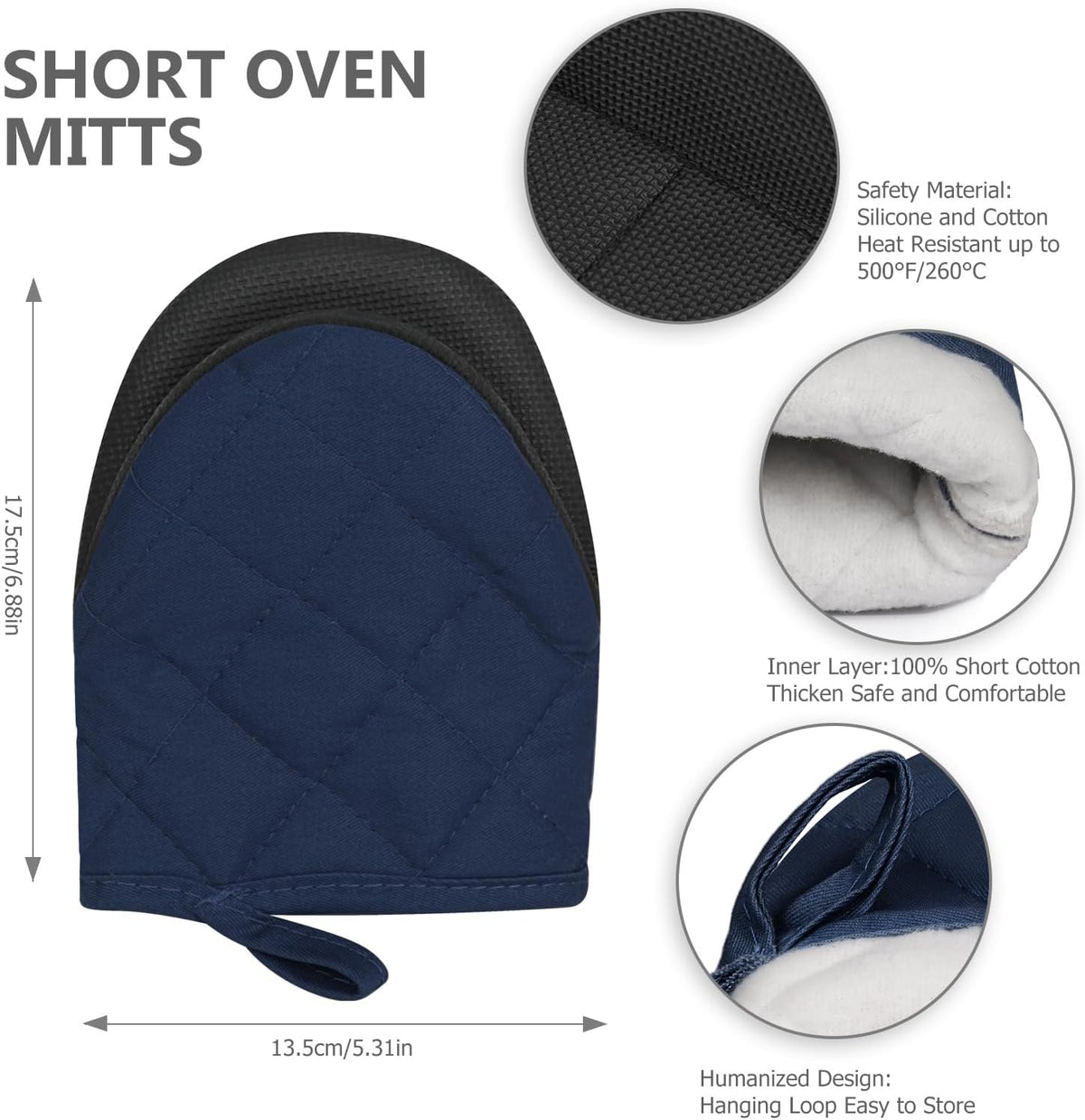 Goldmeet Mini Oven Mitts 2-Pack, 7"x5.5", 500°F Silicone Grip, Gray