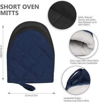 Goldmeet Mini Oven Mitts 2-Pack, 7"x5.5", 500°F Silicone Grip, Gray