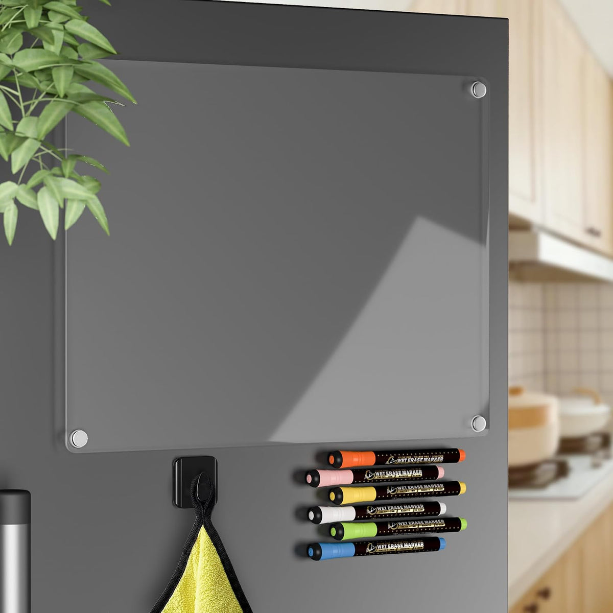 Acrylic Magnetic Dry Erase Calendar for Fridge Clear Blank Whiteboard Planner Erasable Planning Board 16" x 12" w/ 6 Color Wet Erase Marker