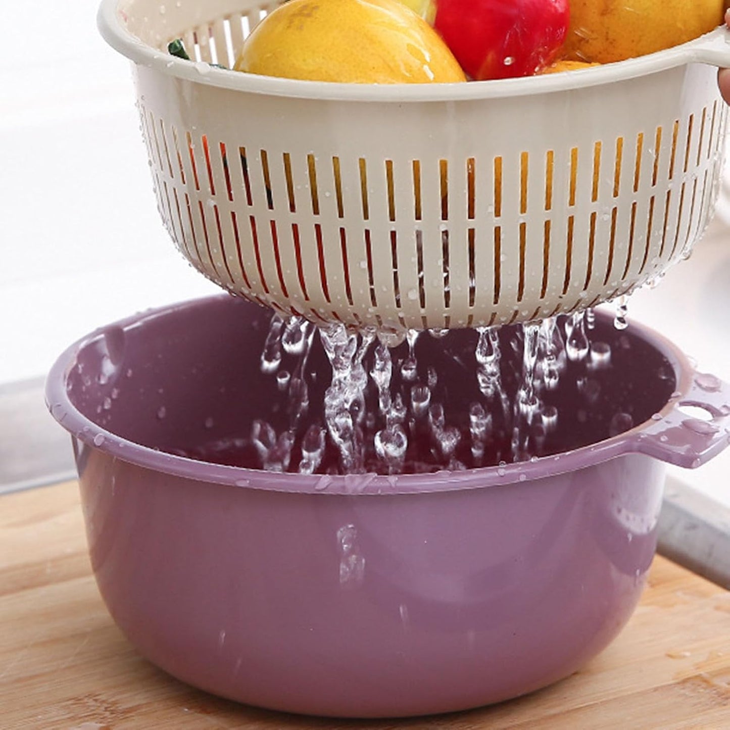 2 in 1 Colander Bowl Set, Detachable Strainer and Serving Bowl Kitchen Fruit Vegetable Washing Drainer for Home Meal Prep and Salad Making (Extra Large 20x9x24cm)