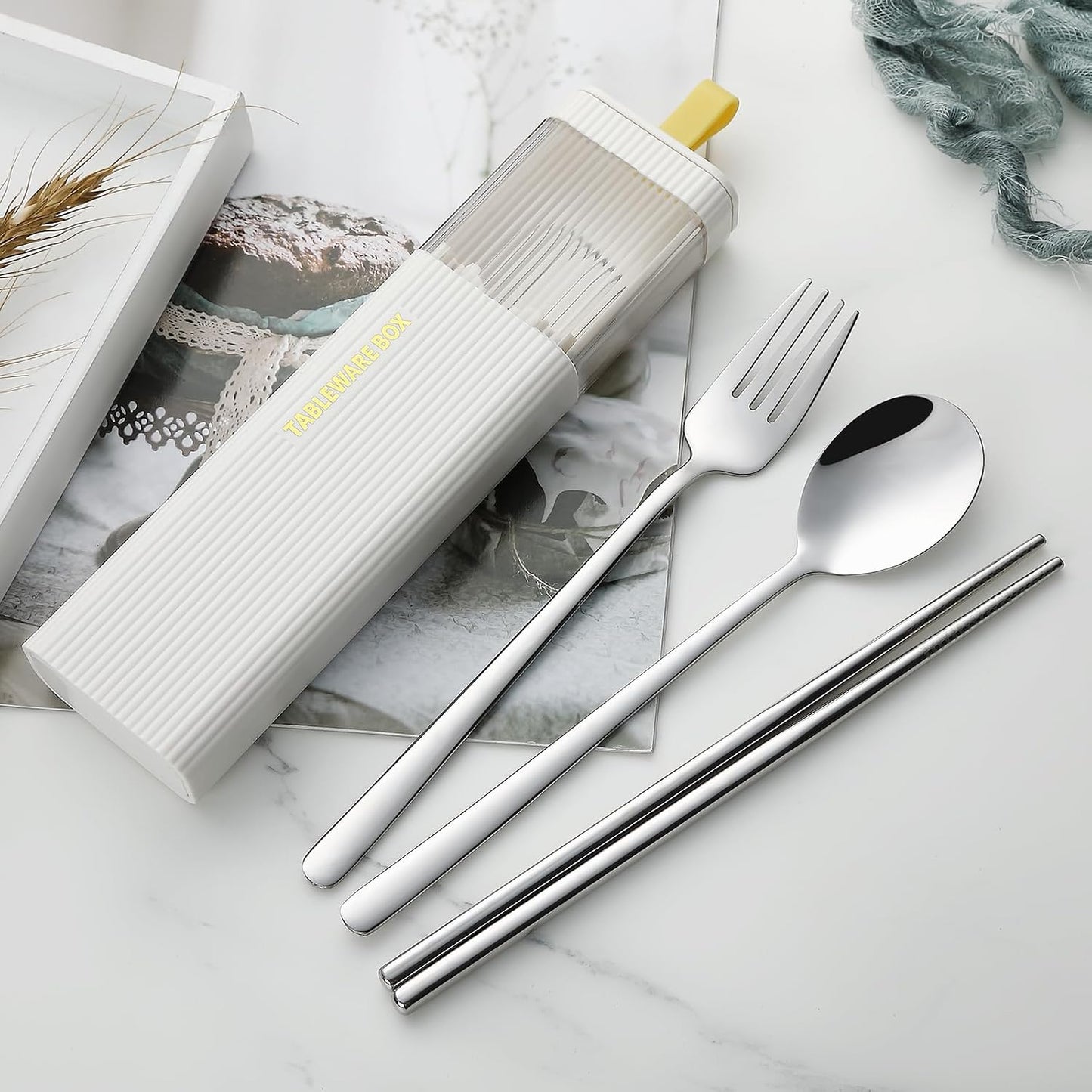 DEVICO Travel Utensils with Case, 18/8 Stainless Steel Reusable Silverware Set for Lunch Box, Portable Cutlery Set, Fork and Spoon Set for Camping, Lunch, Picnic, Workplace, School (Green)