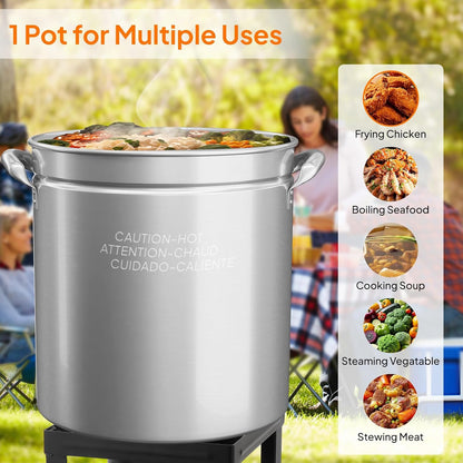 Bonnlo 30QT Aluminum Stock Pot for Boiling Seafood, Crawfish & Crab, Frying Turkey & Steaming Tamales, Large Boil Pot with Strainer Basket, Lid, Lifting Hook & Steamer Rack for Outdoor Cooking