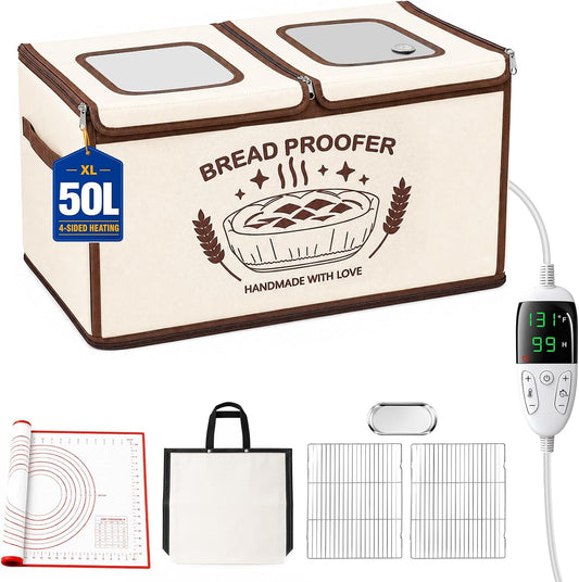 Extra Large Bread Proofing Box, Dough Proofer with 4-Side Heating 99H Timer