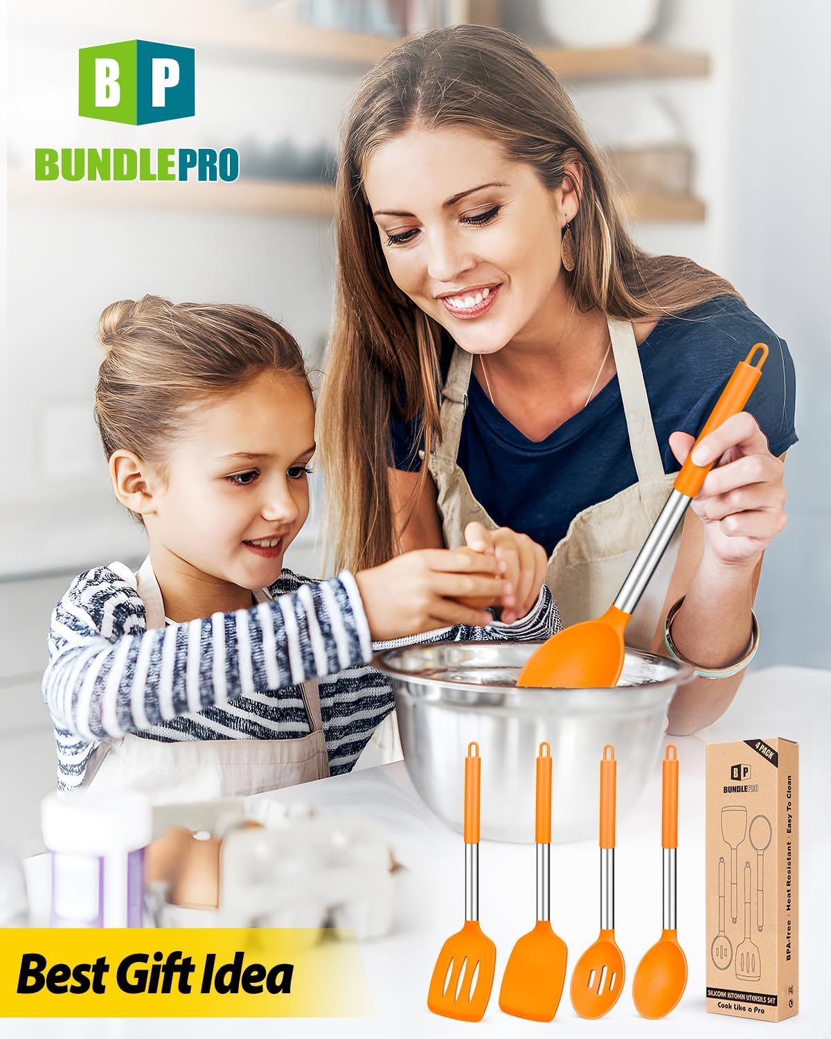 Pack of 4 Silicone Cooking Utensils Set, Non Stick Large Solid Spatulas, Heat Resistant Black Slotted Spoons, Ideal BPA Free Kitchen Turners for Frying, Mixing,Serving,Draining,Turning,Stirring