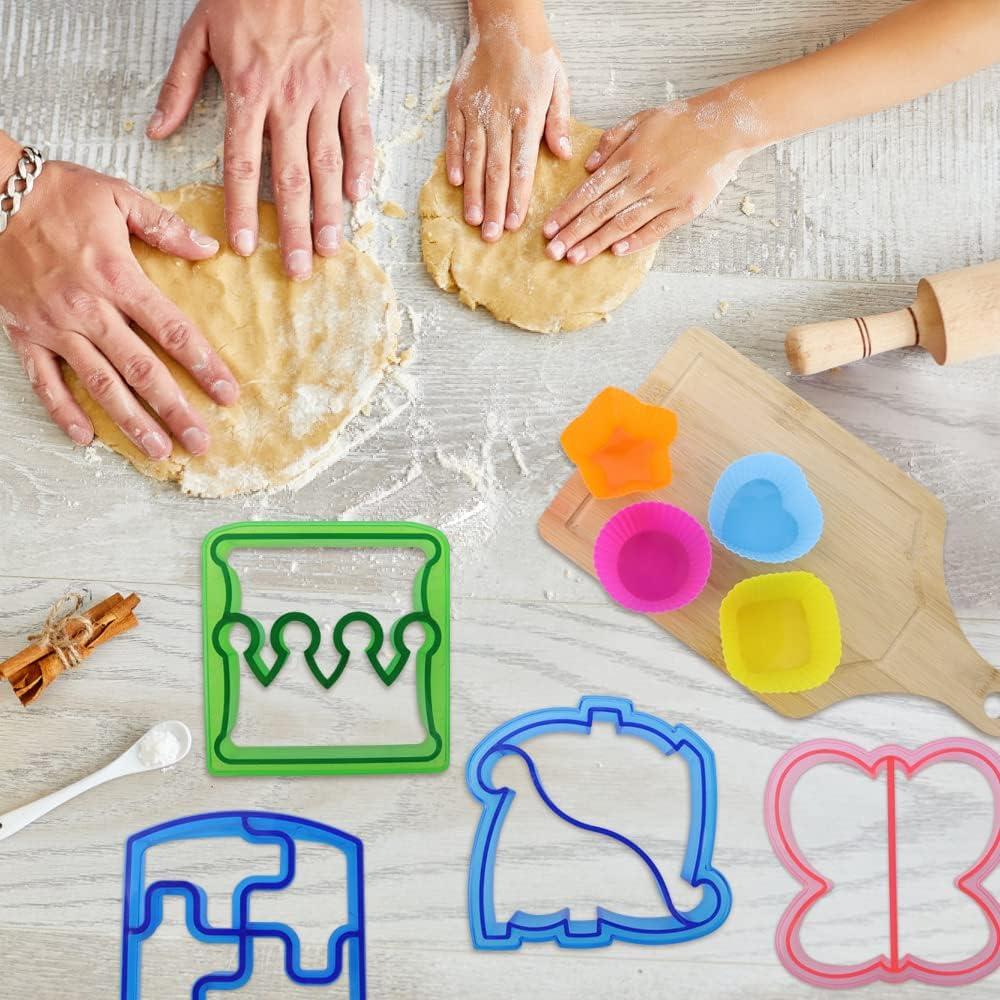 JOGILBOY 32 Pcs DIY Food Set Sandwich Cutters and Sealer Sandwiches Maker Fun Crust Shapes Fruit Vegetable Picks Bento Lunch Box Accessories