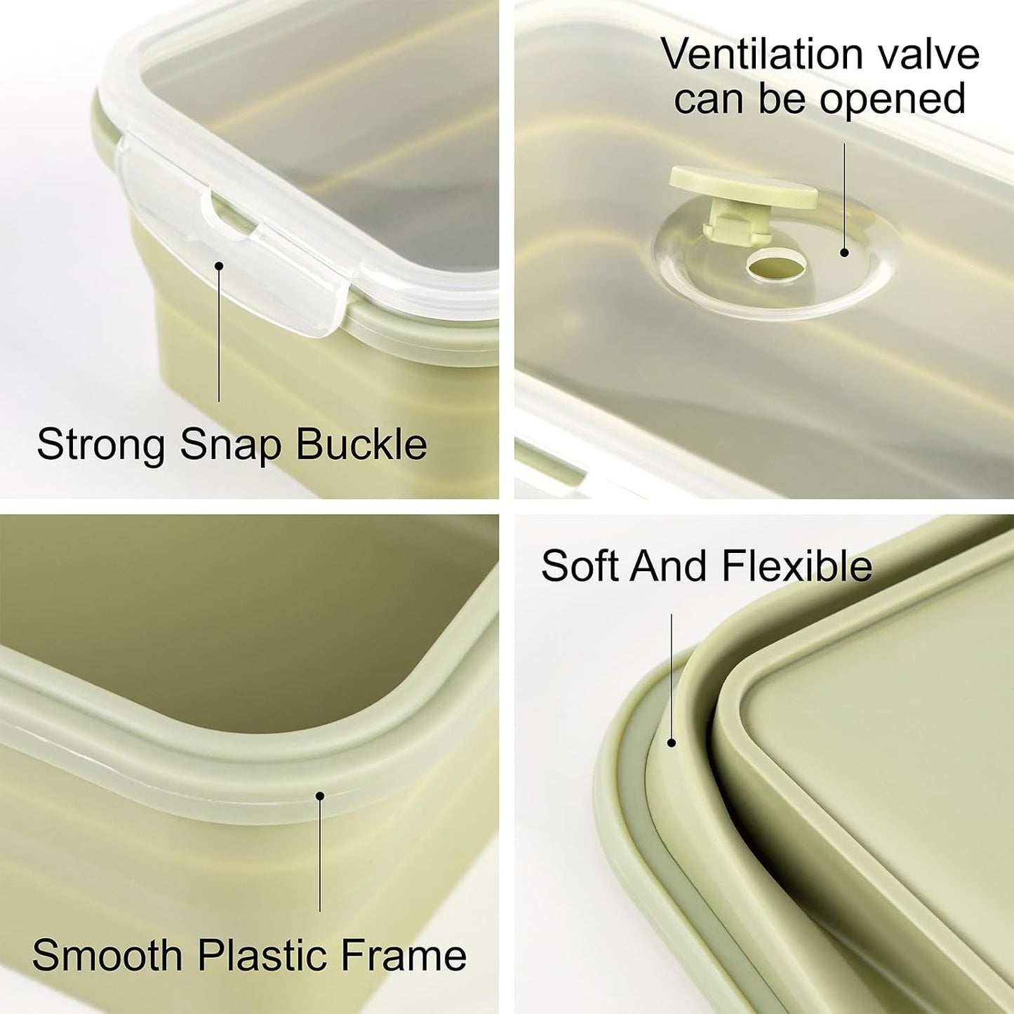 Silicone Food Storage Containers with Lids, 4 Pack Set 27oz/800ml Collapsible Meal Prep Lunch Containers with Airtight Lid & Ven for Kitchen, Camping, Microwave, Freezer and Dishwasher Safe