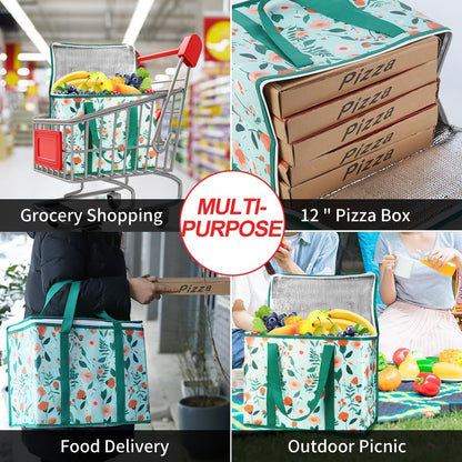 Insulated Food Delivery Bag, XXXL Insulated Reusable Grocery Cooler/Hot Bags, Tote Bag for Shopping/Travel/Doordash, Catering Bag Doordash 22x14x13, Black, 1-Pack