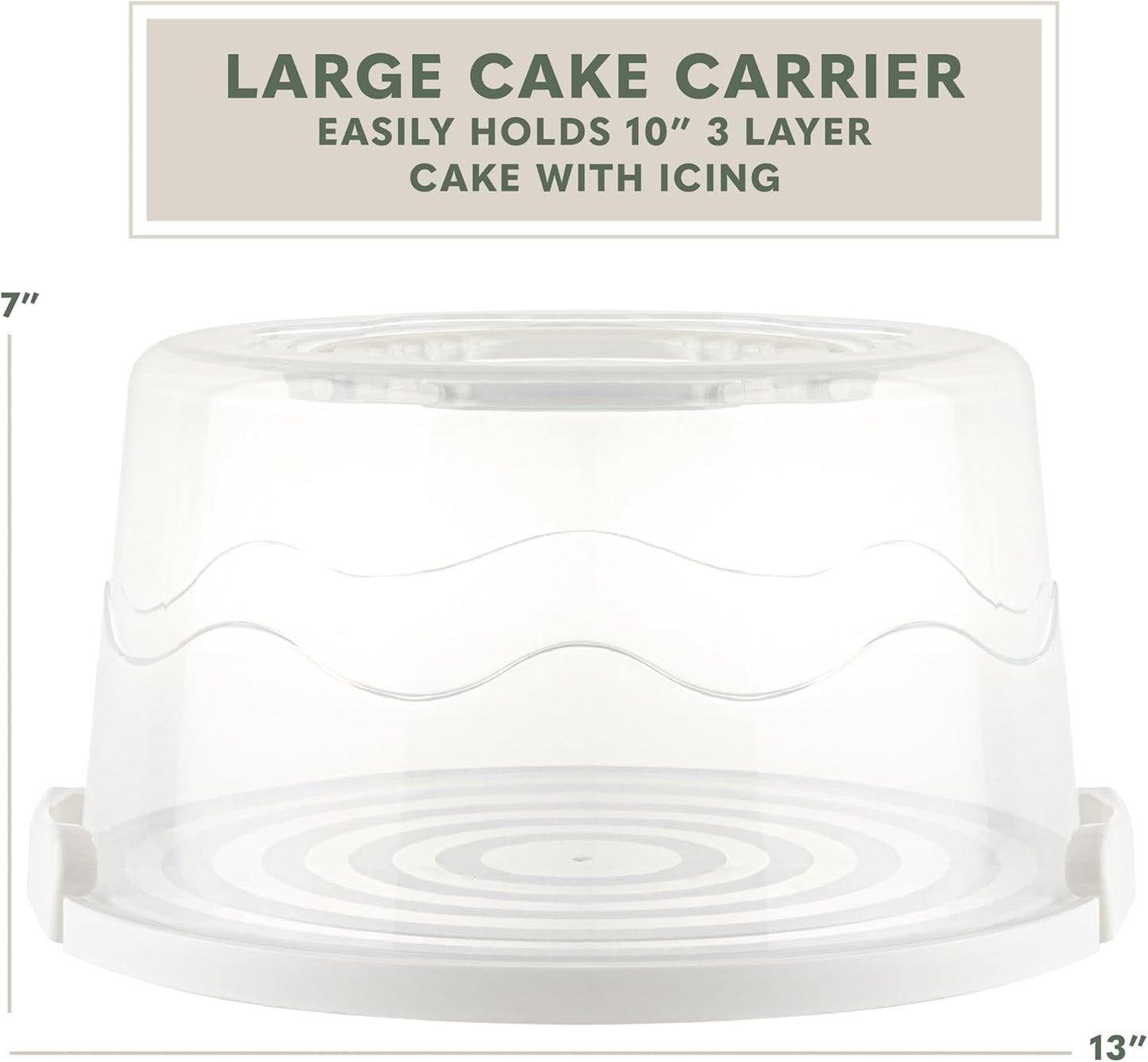 EXTRA LARGE & EXTRA STURDY Cake Carrier, Cake Stand with Lid and Foldable Handles - Multifunctional Serving Platter and Cake Plate - Cake Container with Dome and Strong Snaps 13 x 13 x 7 inch (Green)