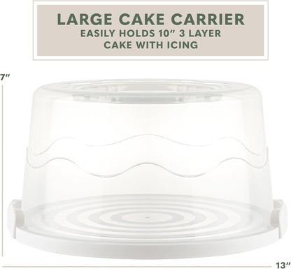 EXTRA LARGE & EXTRA STURDY Cake Carrier, Cake Stand with Lid and Foldable Handles - Multifunctional Serving Platter and Cake Plate - Cake Container with Dome and Strong Snaps 13 x 13 x 7 inch (Green)