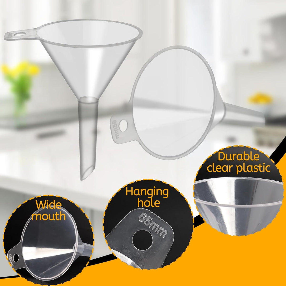 6 Pack Small Plastic Funnel for Filling Bottles,2.56 Inch Clear Wide Mouth Plastic Funnel for Filling Water Powder Essential Oils, Perfume,Kitchen Bath Garage Use (Wide Mouth)