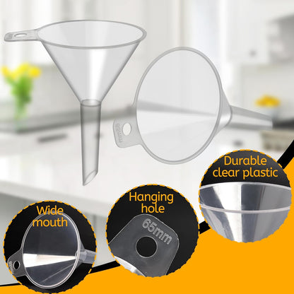 6 Pack Small Plastic Funnel for Filling Bottles,2.56 Inch Clear Wide Mouth Plastic Funnel for Filling Water Powder Essential Oils, Perfume,Kitchen Bath Garage Use (Wide Mouth)