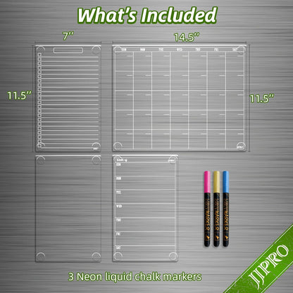 JJPRO Non-Magnetic Clear Weekly Planner & to Do List for Fridge, 8.5"x13" Dry Erase to Do List WhiteBoard,Reuasble Weekly Calendar for Refrigerator,Cabinet,Wall&Glass, All Smooth Surfaces