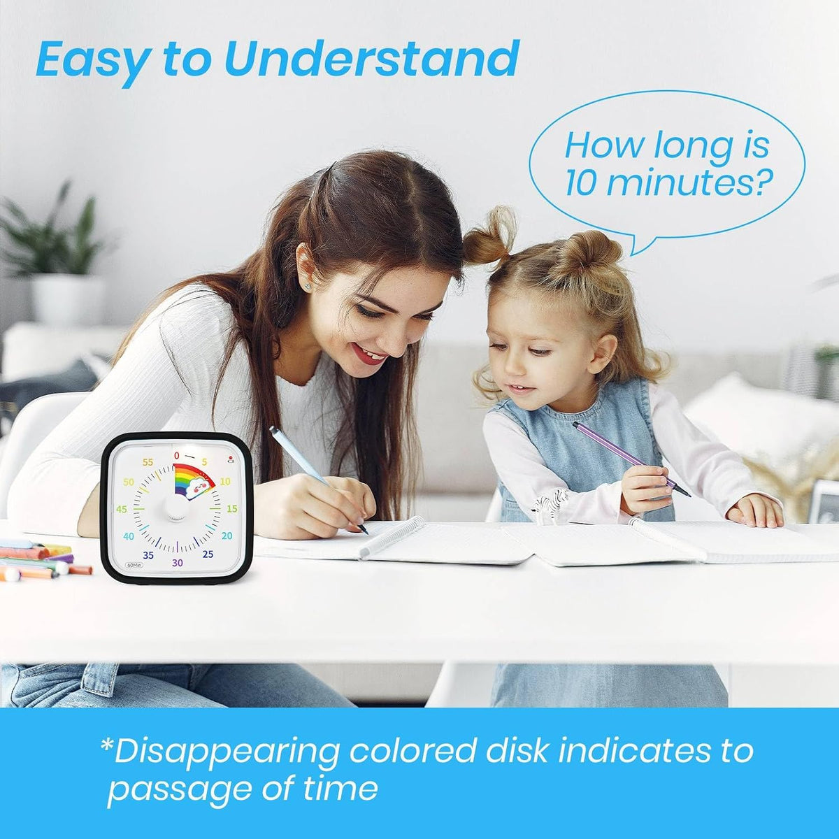 Yunbaoit Rainbow Visual Timer for Kids, 60-min Countdown Timer, Blue