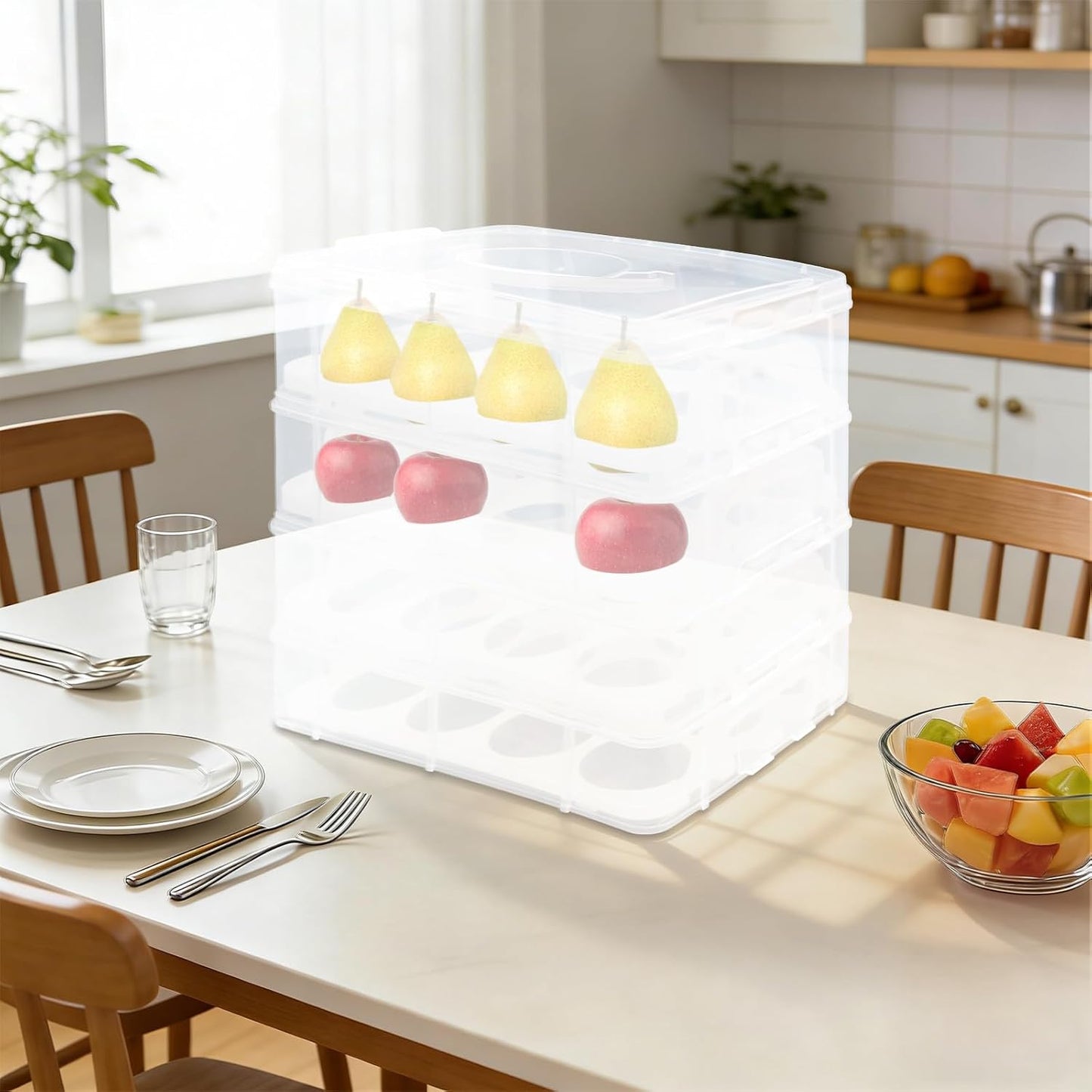 4-Tier Cupcake Carrier with Removable Stackable Layers - Cake Holder and Transport Container with Lid & Handle, Stores 48 Cupcakes for Parties, Baking, Events, Dessert Display, White