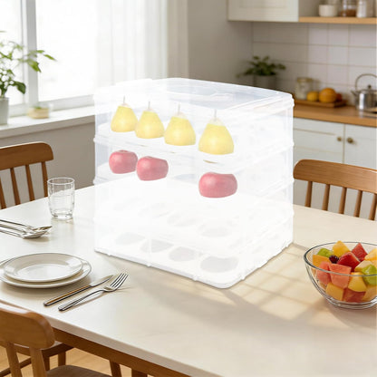 4-Tier Cupcake Carrier with Removable Stackable Layers - Cake Holder and Transport Container with Lid & Handle, Stores 48 Cupcakes for Parties, Baking, Events, Dessert Display, White
