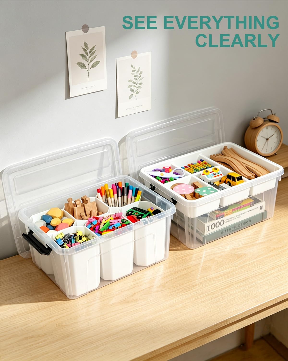 EOENVIVS Plastic Storage Bins with Lids 6 Pack, 7 Quart Storage Containers With Black Buckle Latch, Stackable Storage Organizers for Home Pantry Office Classroom Organization, Clear