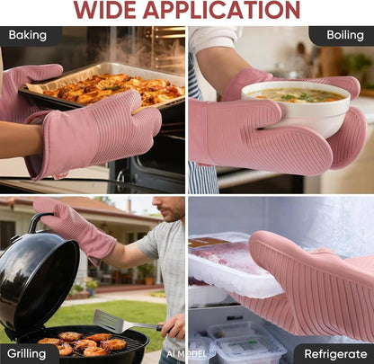 Yutat Silicone Oven Mitts - Oven Mitts and Pot Holders Sets Made of Non-Slip & BPA-Free Silicone, High Heat Resistant 500 Degrees, Perfect for Kitchen Cooking Baking BBQ, Peak Green