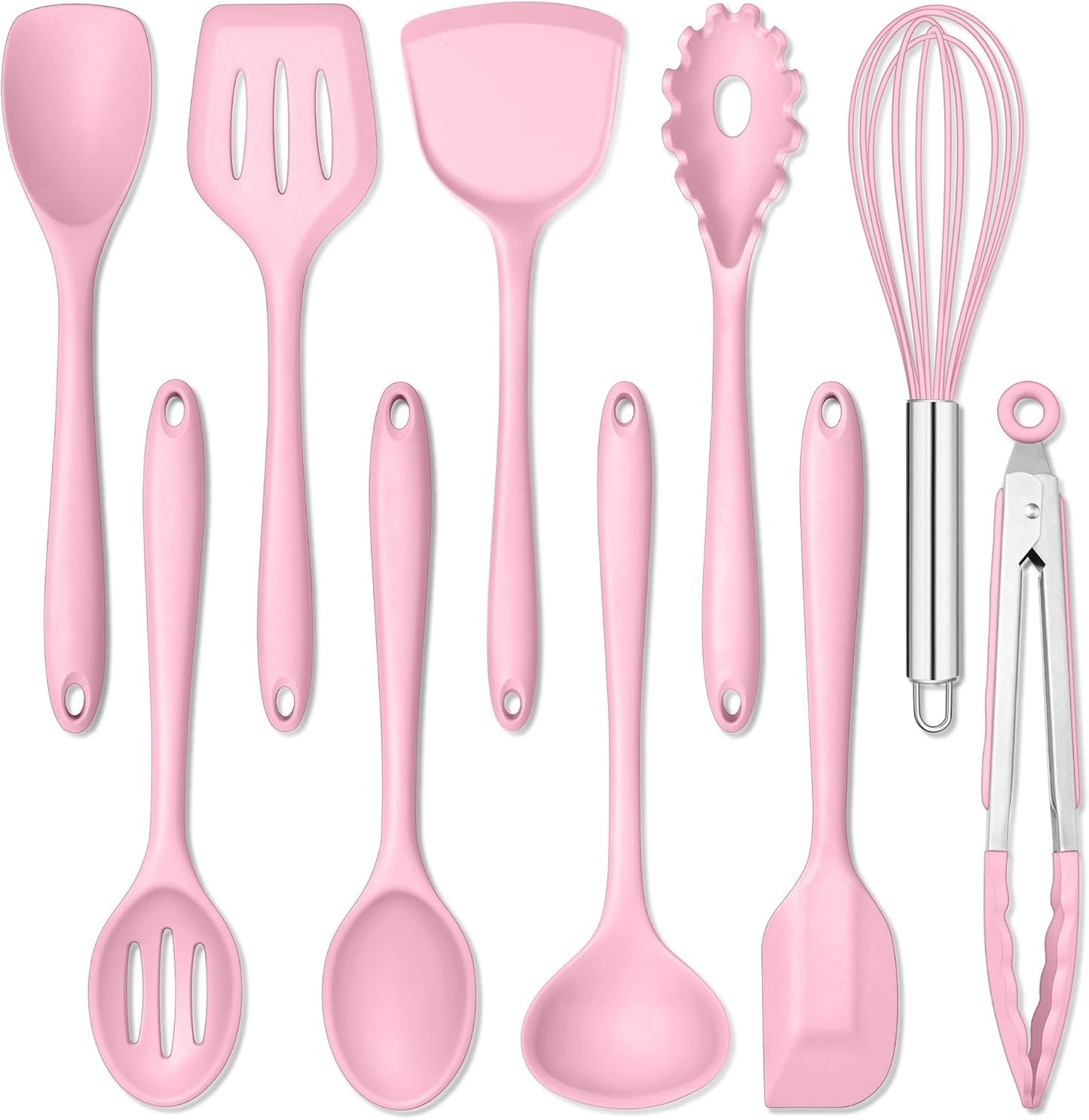E-far 10 Pieces Silicone Cooking Utensils Set, Heat Resistant Kitchen Utensil Set for Nonstick Cookware, Kitchen Cooking Tools with Spatula, Spoon, Slotted Turner, Non-Toxic & Dishwasher Safe (Khaki)