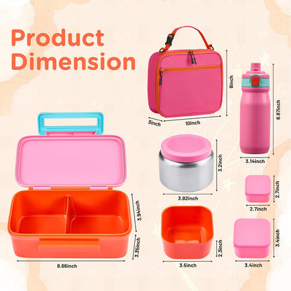 JXXM Bento Lunch Box for Kids With 8oz Thermo, Leakproof Bento Box with with 2 Compartments, Insulated Bottle, Lunch Bag, BPA Free Dishwasher Safe for School Girls Boys (Pink)