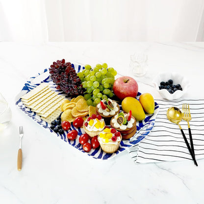TP Large Serving Trays with Handles, 19" x 12" Melamine Serving Platters for Food, Turkey, Set of 2 Rectangular Trays for Party, Pure White