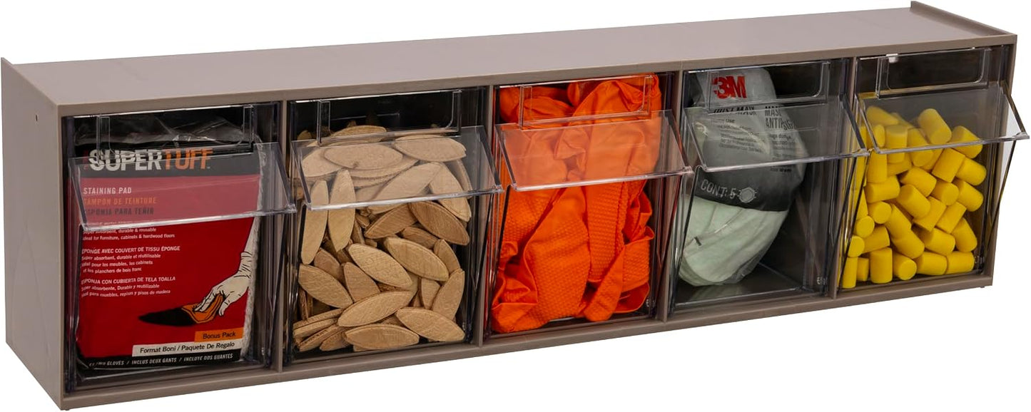Akro-Mils TiltView Plastic Storage Cabinet with 6 Tilt Out Bins, Horizontal Organizer, Teacher Toolbox, and Office Supply Organizer, 23-5/8" W x 3-1/2" H x 3-3/4" D, Stone