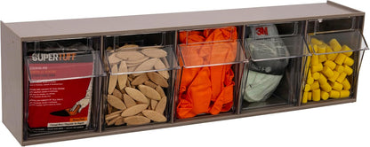 Akro-Mils TiltView Plastic Storage Cabinet with 6 Tilt Out Bins, Horizontal Organizer, Teacher Toolbox, and Office Supply Organizer, 23-5/8" W x 3-1/2" H x 3-3/4" D, Stone