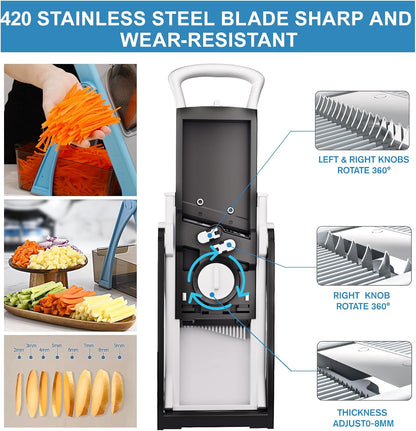 [All in 1] Upgraded Version Safe Mandoline Slicer for Kitchen, Adjustable Thickness. Veggie Slicer, Rapid Prep Mandoline, Detachable Blade, Cleaning Brush/Paring Knife (Black Knight)