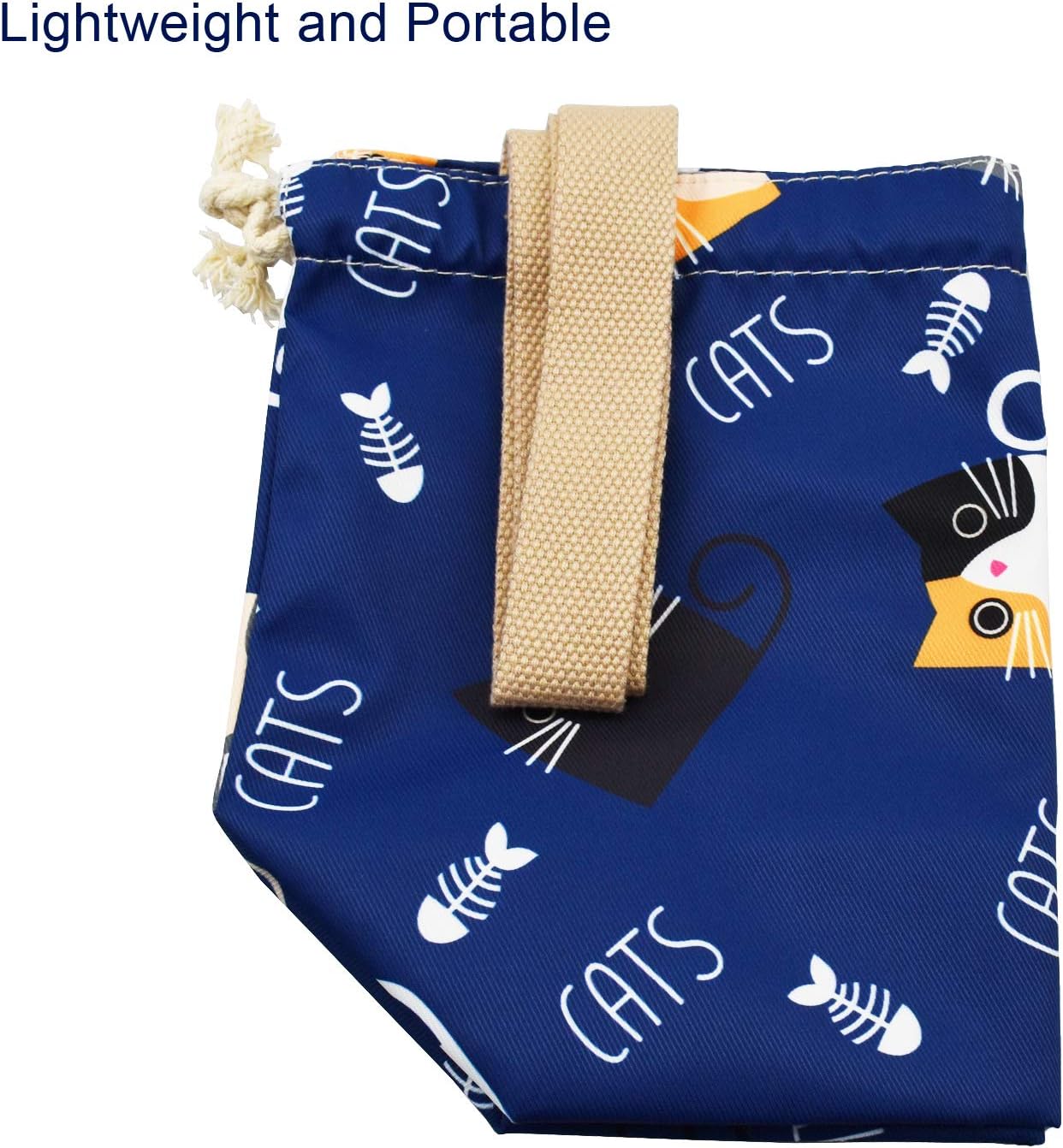 enyuwlcm Mini Lunch Tote Pouch Reusable Small Cute Lunch Bag with Drawstring Suitable for Girls Women Cat Blue