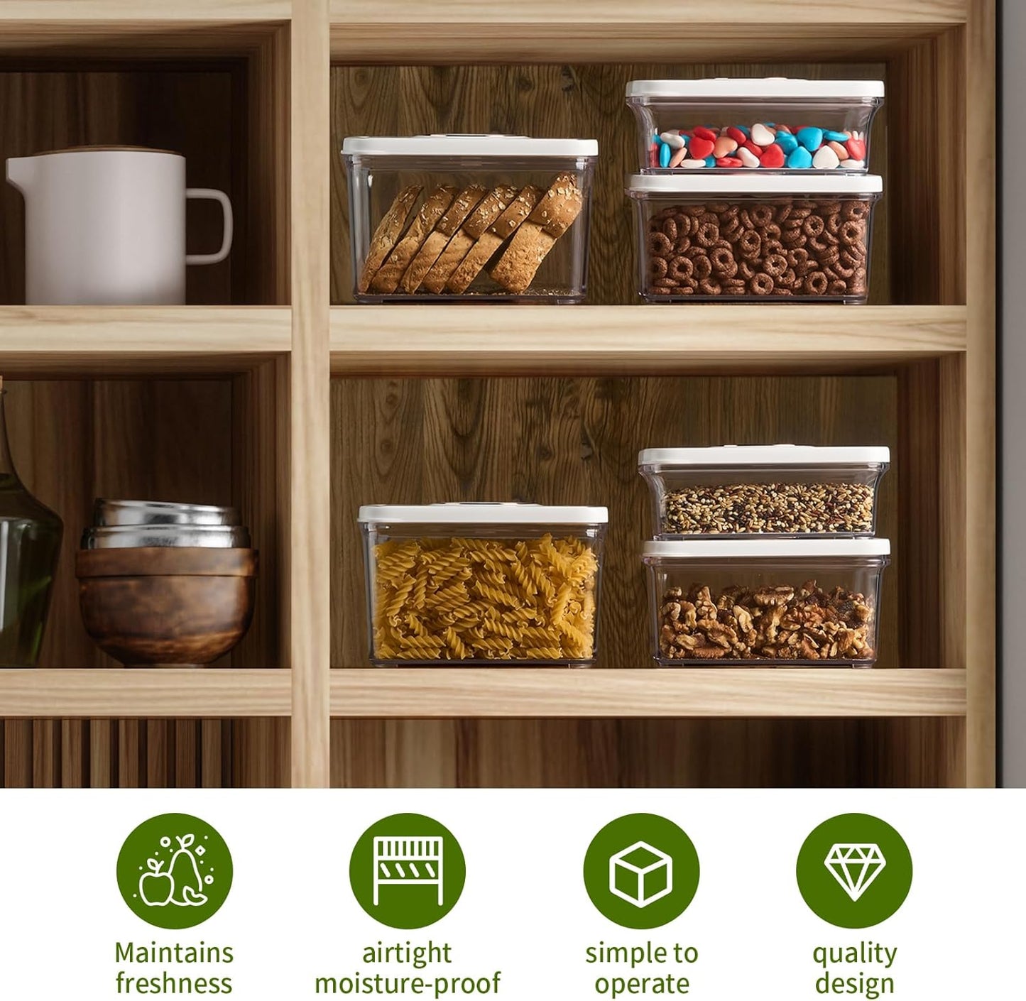 One-Touch Electric Vacuum Seal Food Storage Containers Set of 3 - Automatic Sealer Machine with Airtight Meal Prep Containers - BPA-Free & Stackable for Vegetables, Meat, Fruits (White)
