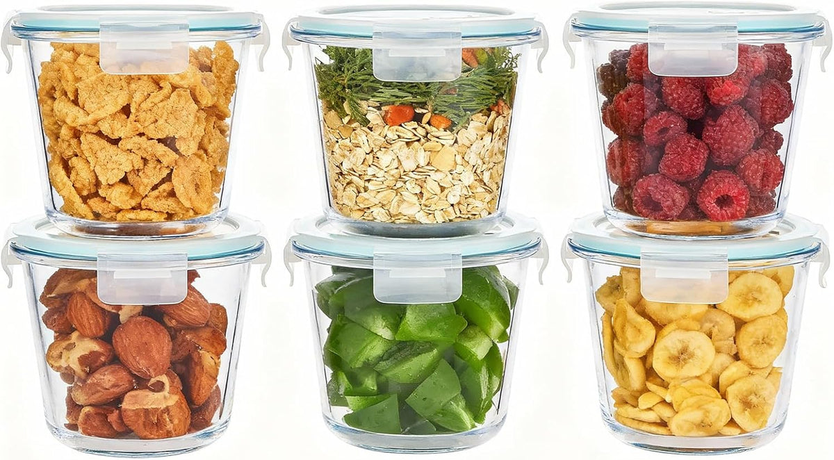 8 PCS Glass Meal Prep Containers with Lids, Airtight 3 Cup Glass Storage Containers Set, Round Deep Soup Containers with Lids for Leftover, Microwave, Dishwasher, and Freezer Safe(4 Sets)