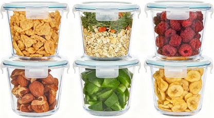 8 PCS Glass Meal Prep Containers with Lids, Airtight 3 Cup Glass Storage Containers Set, Round Deep Soup Containers with Lids for Leftover, Microwave, Dishwasher, and Freezer Safe(4 Sets)