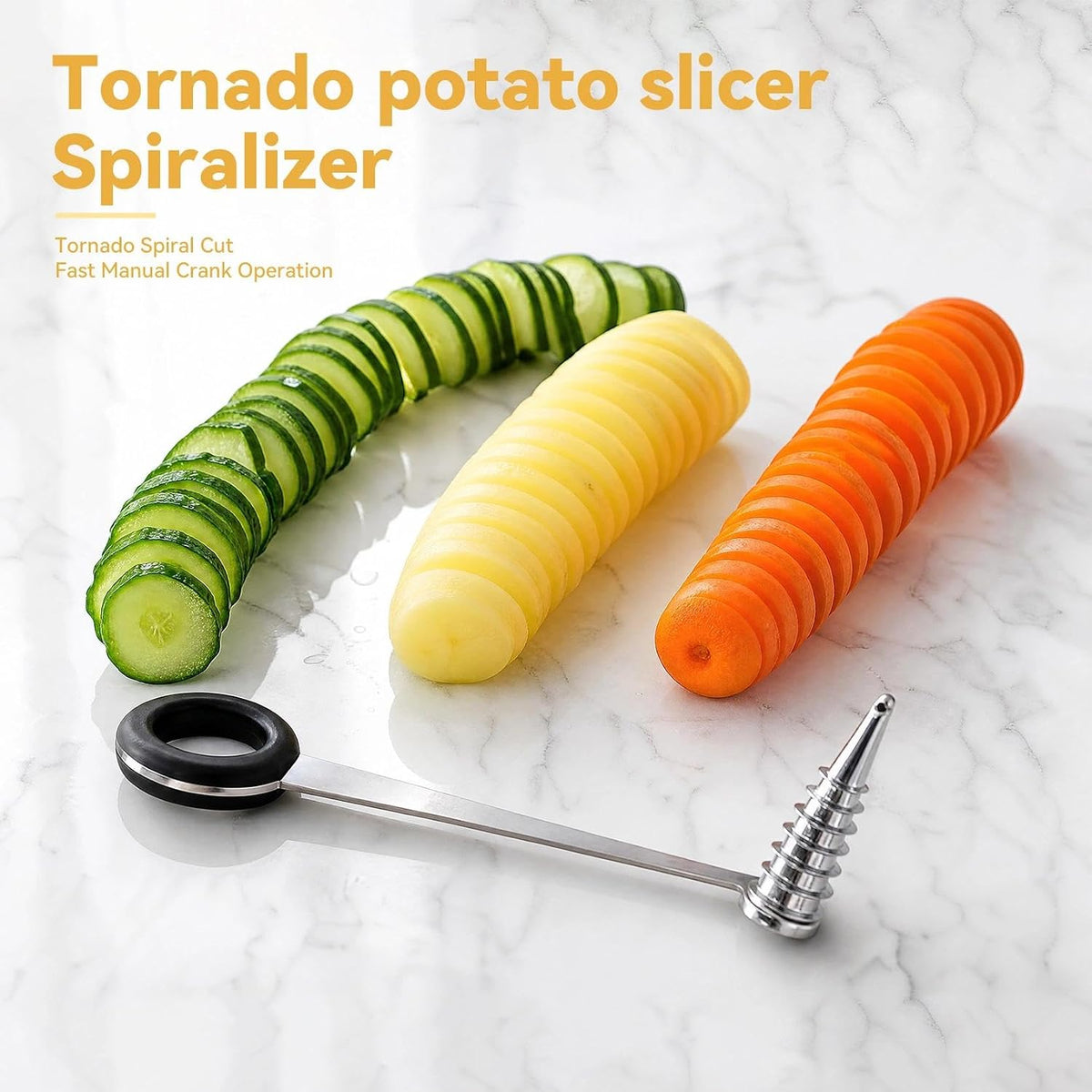 Stainless Steel Spiral Cutter, Manual Veggie Spiralizer Kitchen Tool