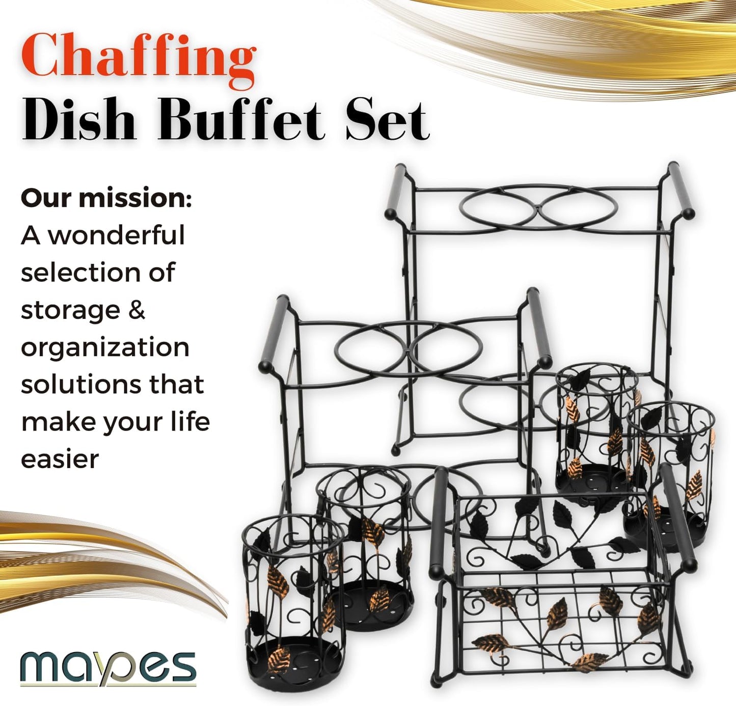 Chaffing Dish Buffet Set – 3-Tier Chaffee Buffet Set with Plate, Napkin and Silverware Holder – Buffet Caddy Plate Holder Organizer for Kitchen, Dining, Entertainment – Tiered Organizer