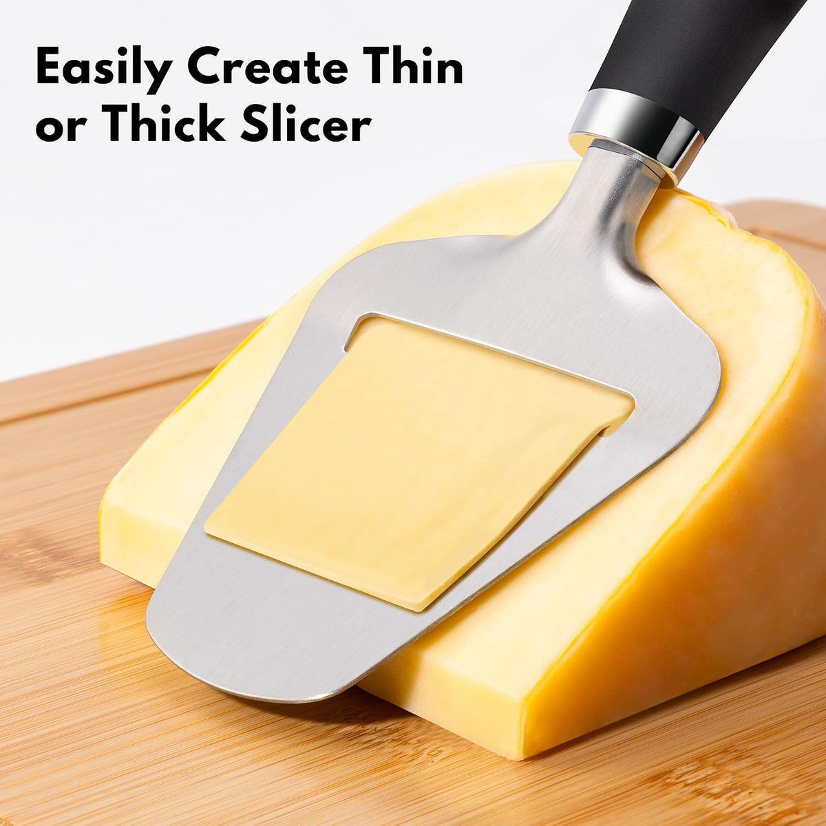 Rainspire Upgraded Non-Stick Cheese Slicers for Block Cheese Multi-Functional Cheese Cutter for Mozzarella, Cheddar, Gruyere Charcuterie Accessories Dishwasher Safe Kitchen Tools, Black