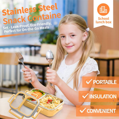 304 Stainless Steel Lunch Box for Kids & Adults - Leakproof 2 Compartment Bento Box (25oz) - Dishwasher Safe Meal Prep Container for School, Office, Outdoor (yellow)