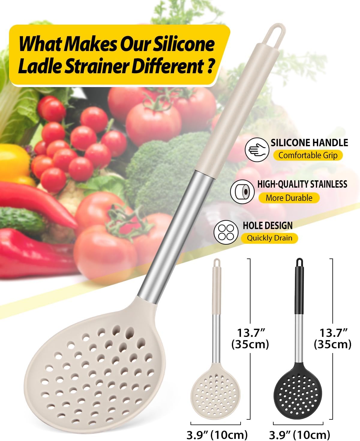 BUNDLEPRO Silicone Kitchen Ladle Strainer, 2 Pack, Black-Red