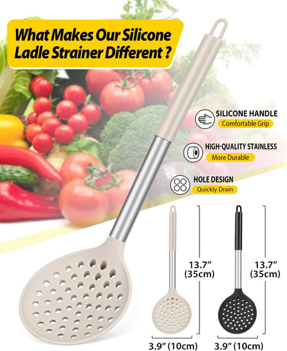 BUNDLEPRO Silicone Kitchen Ladle Strainer, 2 Pack, Black-Red