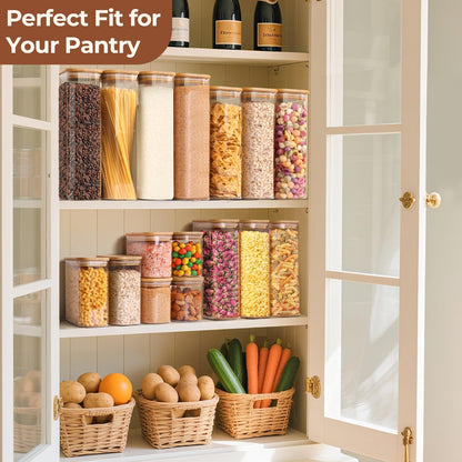 ComSaf Glass Storage Containers With Lids 6-Pack (0.7qt/1.2qt/1.6qt), Glass Pantry Storage Containers, Rectangular Glass Jars With Lid, Glass Canisters For Kitchen Flour Cereal Sugar Tea Coffee Bean