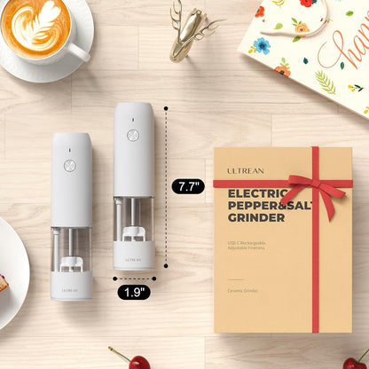 Ultrean Electric Salt and Pepper Grinder Set, Rechargeable,Matte Black