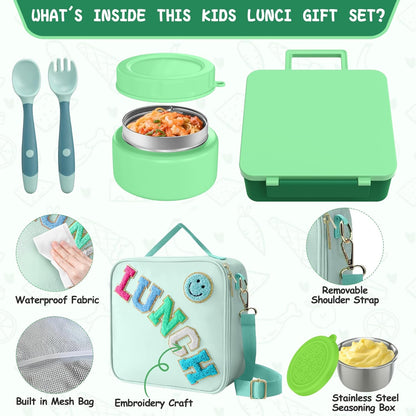 Aimsnk Kids Bento Lunch Box with 8oz Soup Thermo, Kids Leakproof Lunch Food Containers with 4 Compartment,Insulated Hot Food Jar with Lunch Bag for School, Travel (Pink)