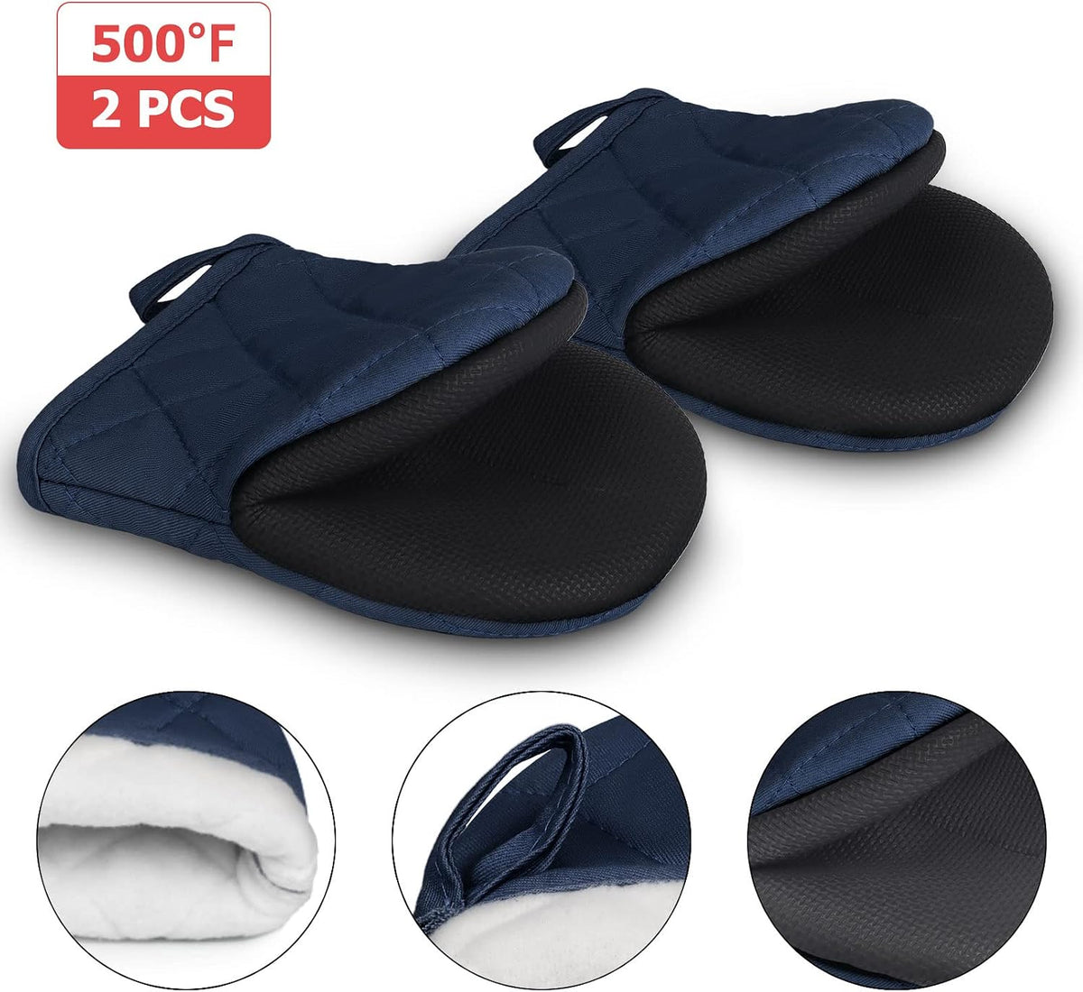 Goldmeet Mini Oven Mitts 2-Pack, 7"x5.5", 500°F Silicone Grip, Gray